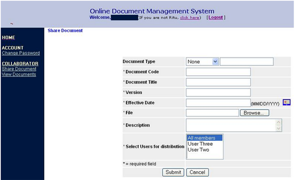 Online document management and sharing system